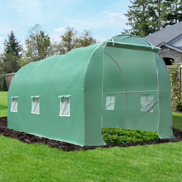 4 x 2 x 2 m Polytunnel Greenhouse with Roll-up Door and 6 Mesh Windows, Walk-in Garden Tunnel Warm House Tent with UV-resistant PE Cover and Galvanised Steel Frame, Green