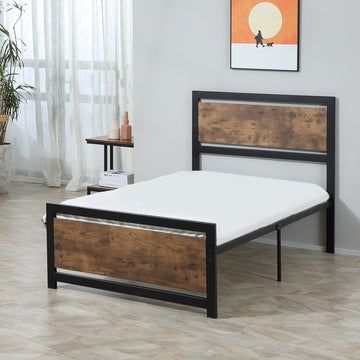 Single Size Metal Bed Frame with Headboard & Footboard, Strong Slat Support Solid Bedstead Base w/ Underbed Storage Space, Bedroom Furniture For Adults