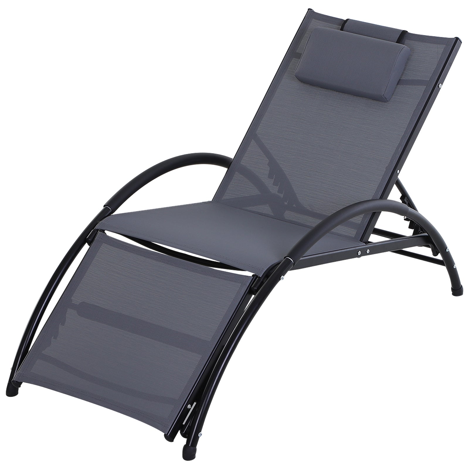 Garden Patio Sun Lounger Half Circle Armrest Adjustable Head Footrest Aluminium Frame Textline Seat &Pillow Garden Outdoor - Grey