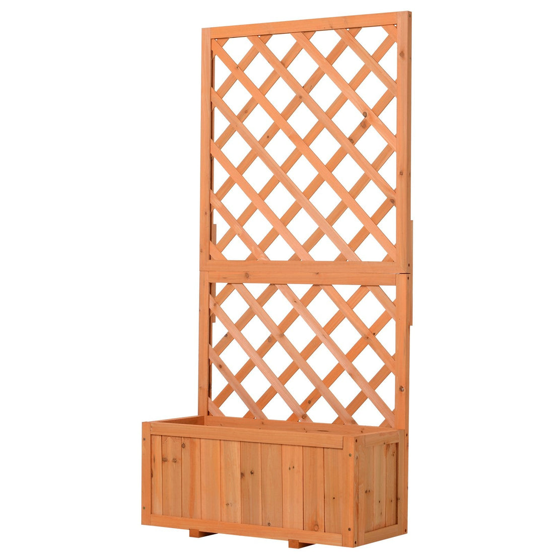 72.5 x 31.5 x 149.5 cm 45L Garden Wooden Pine Trough Planter with Topped Trellis Climbing Plants Flower Raised Bed, Orange