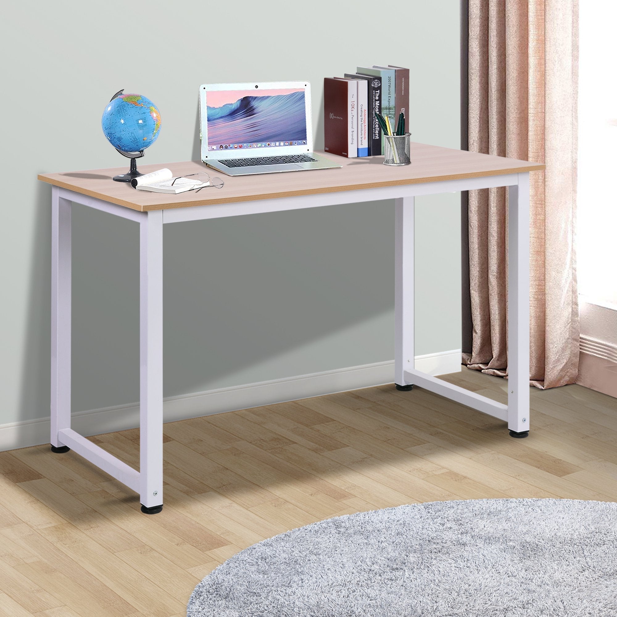 Computer Desk, Writing Table, 120 x 60 x 76cm Workstation for Home Office, Study with Metal Frame, Simple Assembly, White