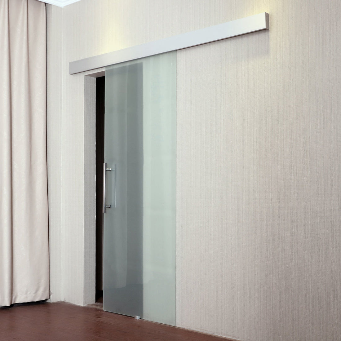 90cm Modern Sliding Door Set Kit w/ Frosted Glass Door Aluminium Rail Opaque Home Decoration DIY Office Style