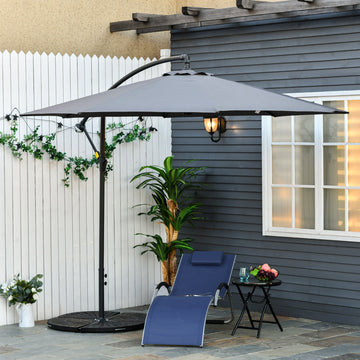 3(m) Garden Parasol Sun Shade Patio Banana Hanging Umbrella Cantilever with Crank Handle and Cross Base Grey