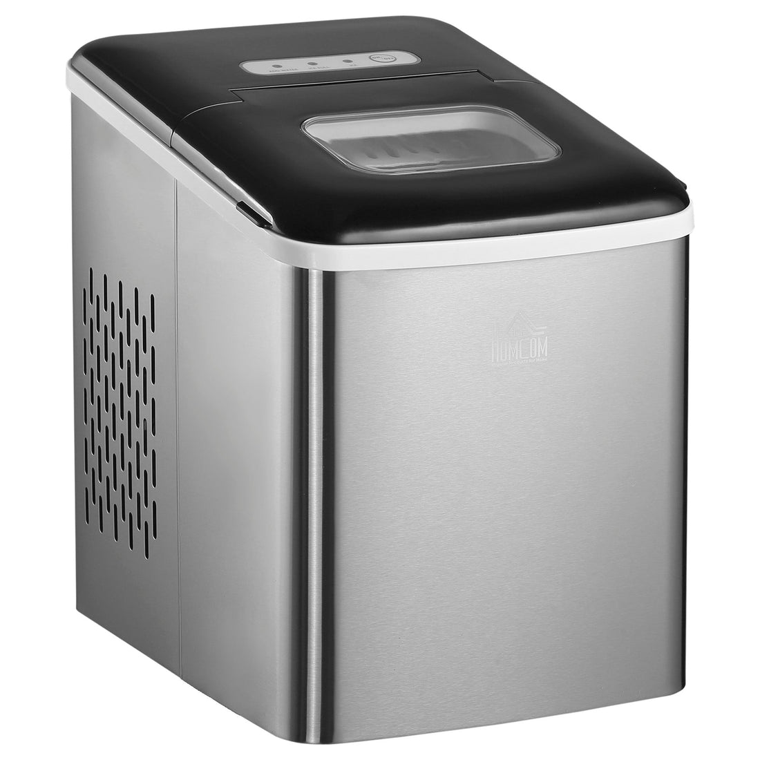 Ice Maker Machine, Counter Top Ice Cube Maker for Home, 9 Ice Cubes per 8 Minutes, 1.8L with Self Cleaning Function, Scoop and Basket Stainless Steel No Plumbing Required Black