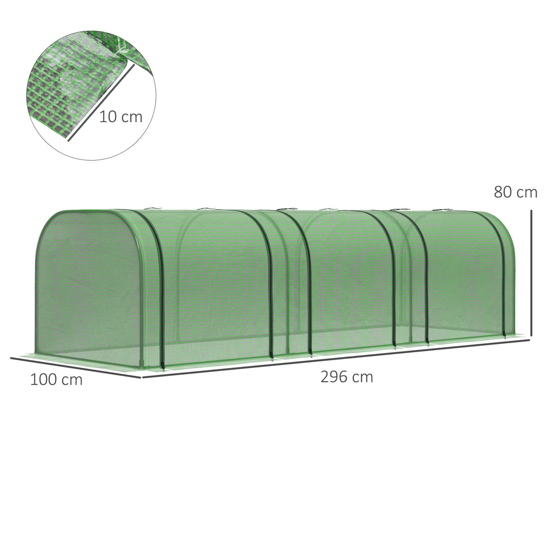 Mini Greenhouse, Small Polytunnel Green House with Zipped Doors, Steel Frame for Garden Backyard, 295 x 100 x 80cm, Green