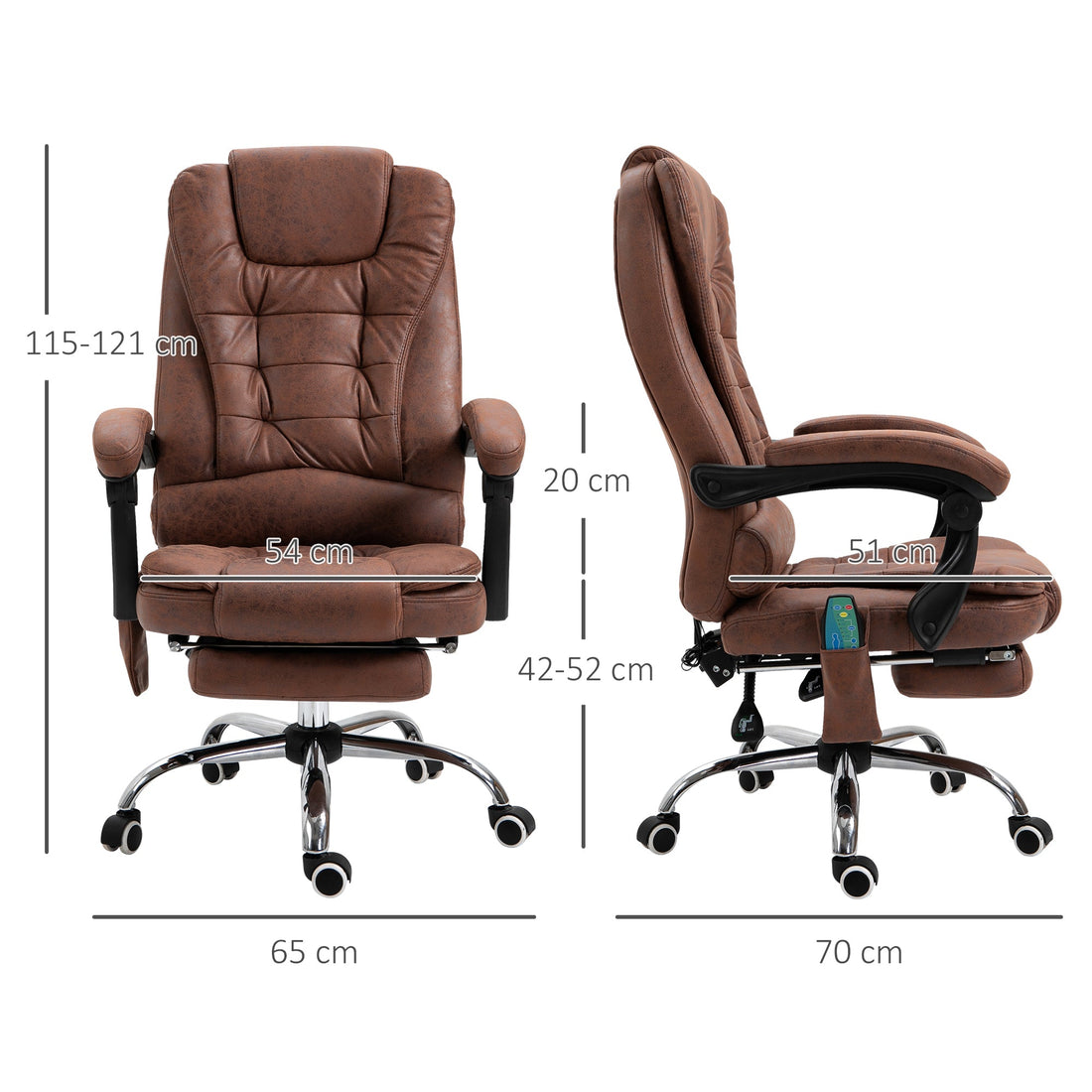 Heated 6 Points Vibration Massage Executive Office Chair Adjustable Swivel Ergonomic High Back Desk Chair Recliner with Footrest Brown