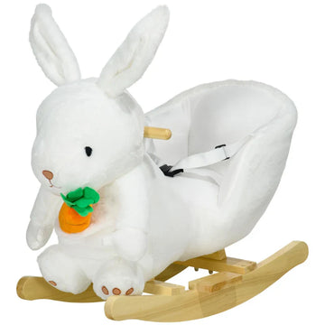 Kids Rabbit-Shaped Rocking Horse, with Safety Belt, Realistic Sounds, for Ages 18-36 Months - White