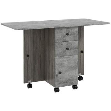 Multi-Storage Six-Person Drop Leaf Dining Table - Mixed Grey