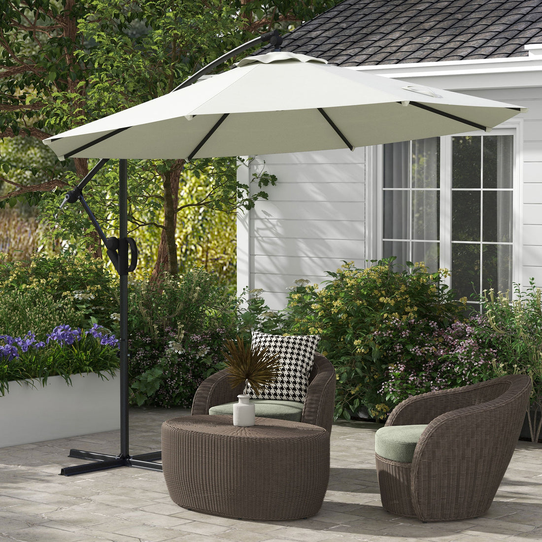 3(m) Offset Cantilever Parasol Umbrella, with Cross Base - Cream