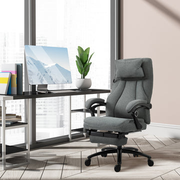 Office Chair, Fabric Desk Chair with Adjustable Massage Pillow, USB Power and Retractable Footrest, High Back, 360° Swivel, for Home, Grey