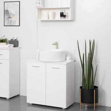 Under Sink Cabinet, Bathroom Vanity Unit, Pedestal Under Sink Design, Storage Cupboard with Adjustable Shelf, High Gloss, White