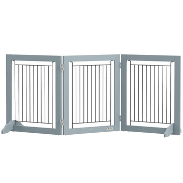 Foldable Pet Gate, with Three Panels & Two Support Feet - Grey