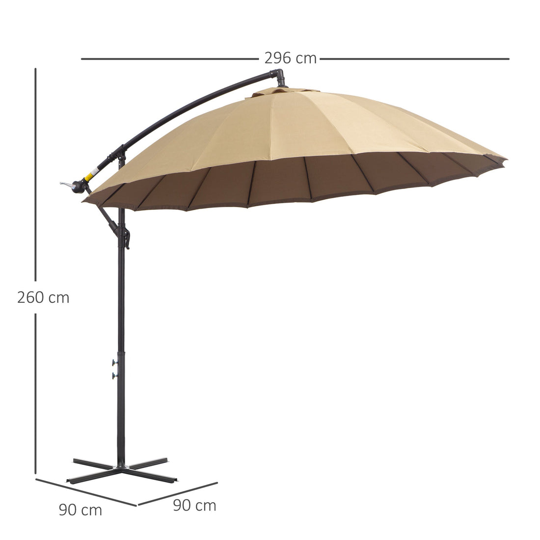 3(m) Cantilever Umbrella 18 Ribs & Vents Adjustable Angle for Patio Khaki