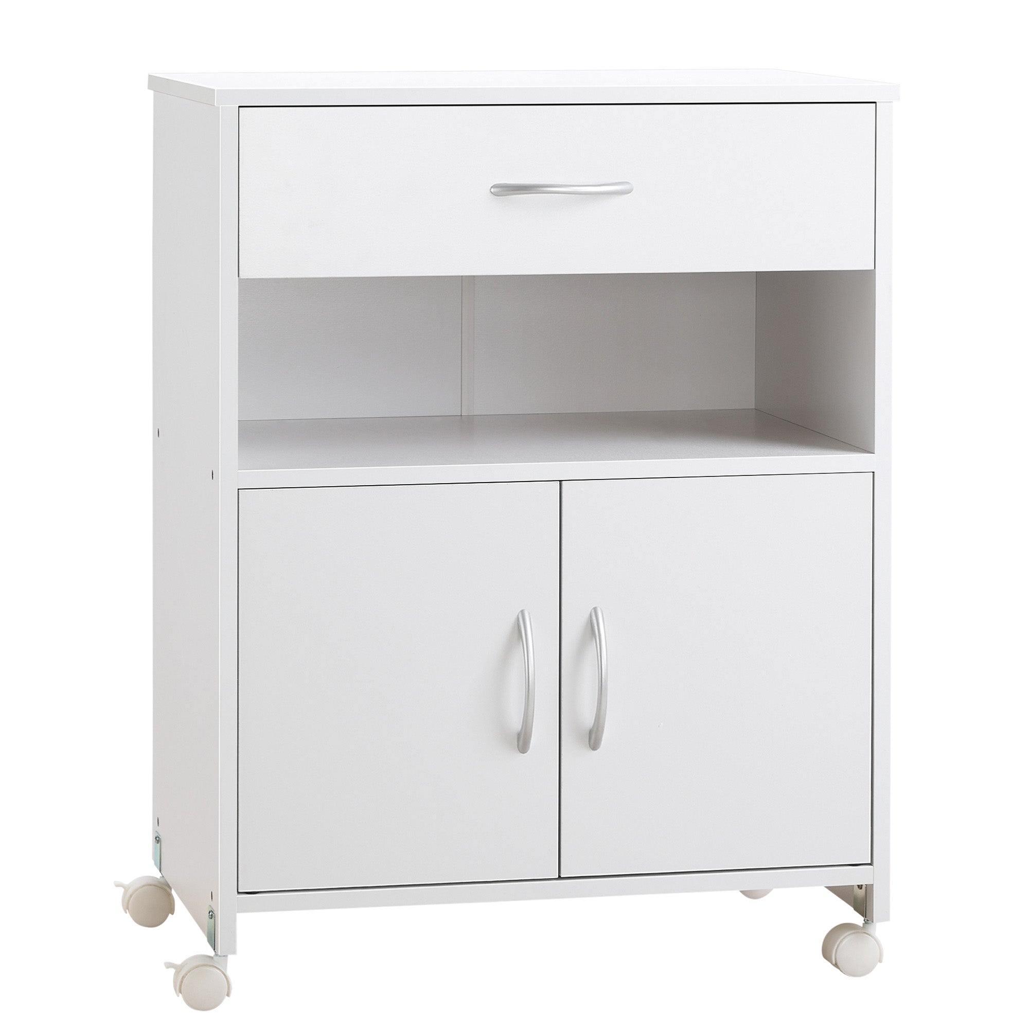 Printer Stand Mobile Printer Cabinet with Storage, Open Shelf, Drawer for Home Office, 60cm x 39cm x 80cm, White