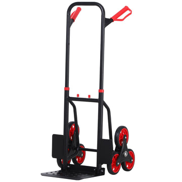 Steel Climbing Stairs Trolley Hand Trucks 6-Wheels Foldable Load Cart 120kg, Red