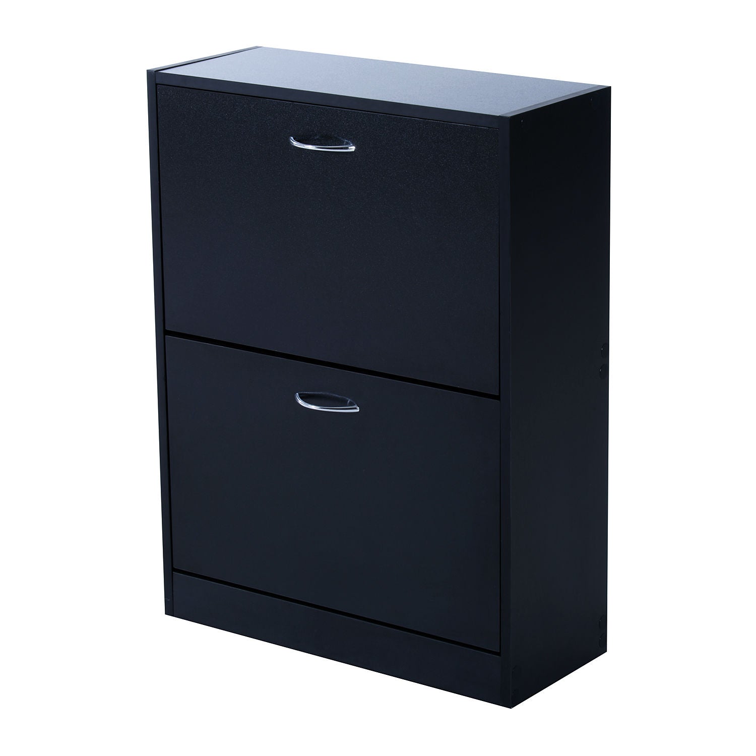 2 Drawer Shoe Cabinet, Narrow Shoe Storage Cabinet with Flip Doors and Adjustable Shelves, Slim Shoe Cupboard for 12 Pairs of Shoes for Entryway, Hallway, Black