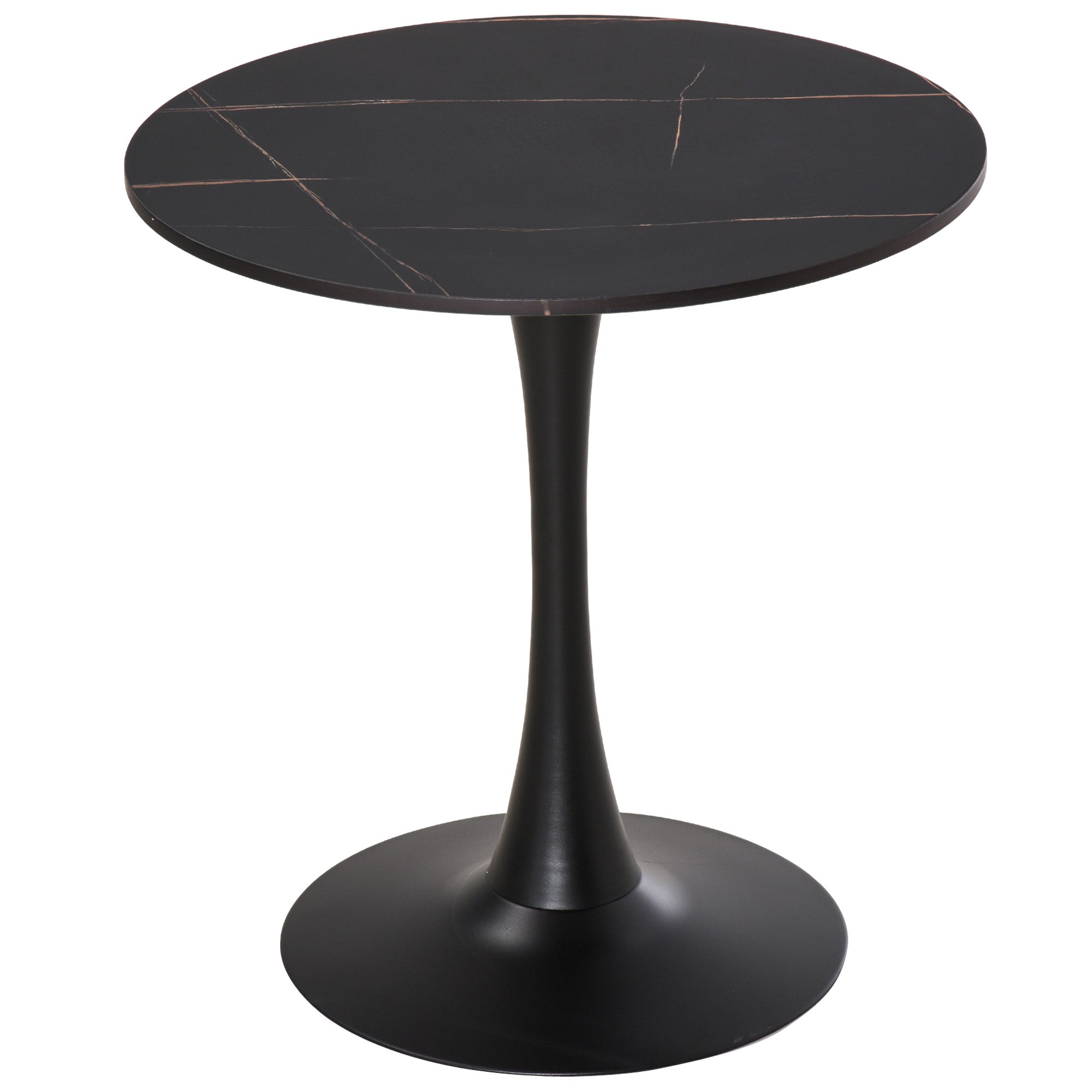 Modern Round Dining Table Leisure Coffee Bistro Table with Metal Base for Kitchen & Dining Room Black