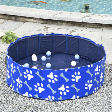 Foldable Dog Paddling Pool Pet Cat Swimming Pool Indoor/Outdoor Collapsible Bathing Tub Shower Tub Puppy Φ100 × 30H cm M Sized