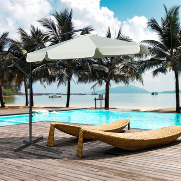 2.7m Garden Banana Parasol Cantilever Umbrella with Crank Handle and Cross Base for Outdoor, Hanging Sun Shade, Cream White