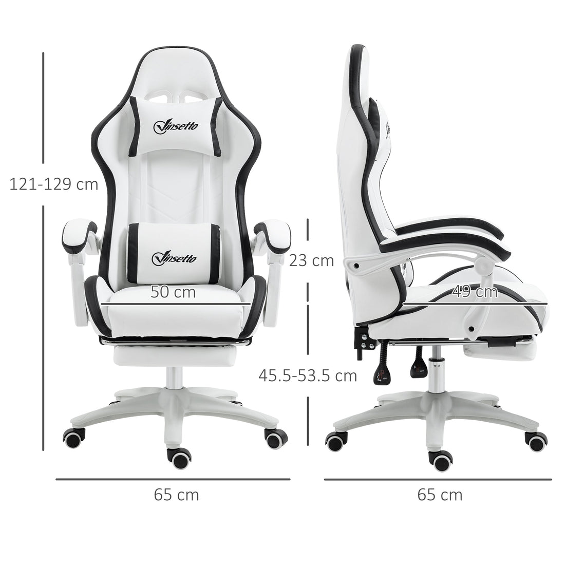 Computer Gaming Chair, PU Leather Desk Chair with Footrest, Swivel Task Chair with 135° Reclining Back and Lumbar Support, PC Chair for Adults, White and Black