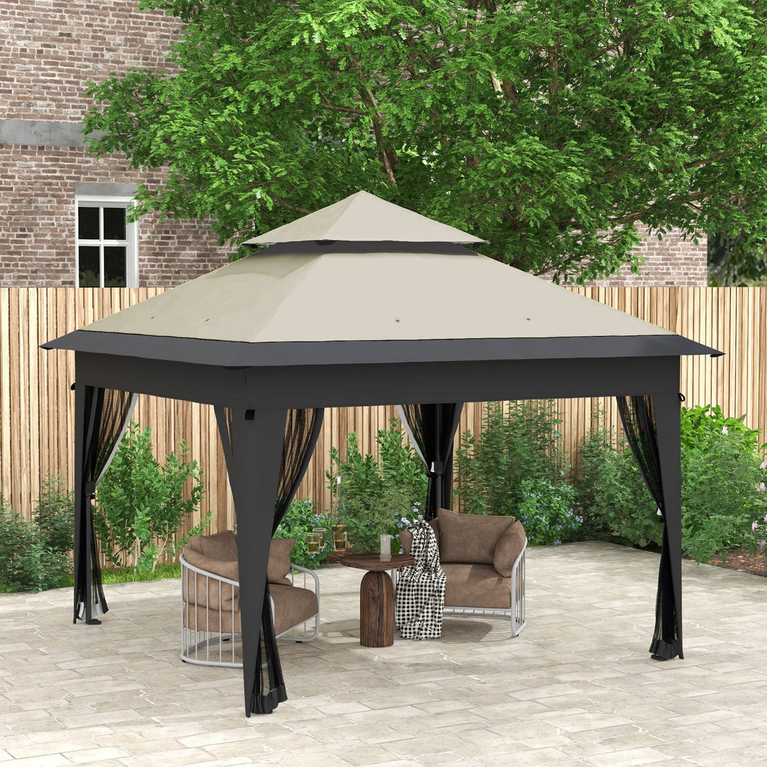 3 x 3(m) Pop Up Gazebo with Mosquito Netting, 1 Person Easy up Marquee Party Tent with 1-Button Push, Double Roof, Carry Bag, Sandbags, Height Adjustable Instant Shelter, Grey