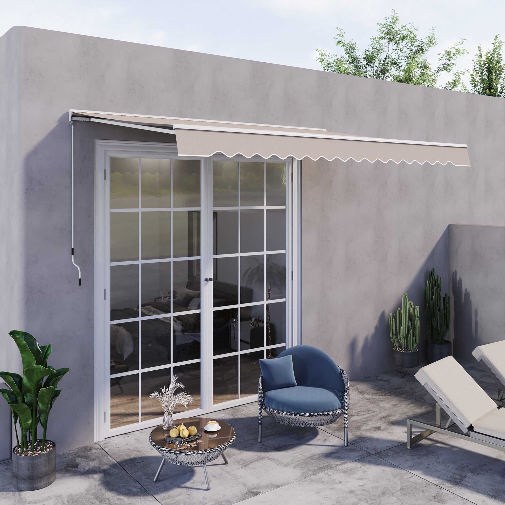 3.5Lx2.5M Retractable Manual/Electric Awning-Cream White/White