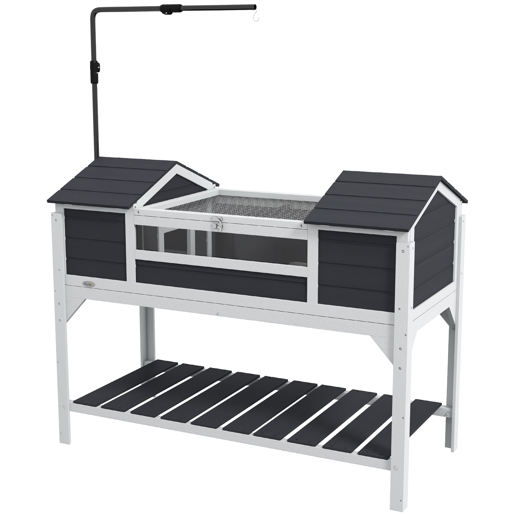Wooden Tortoise Enclosure w/ Adjustable Lamp Holder, Openable Lid, Dual Main Houses, Storage Shelf, Fixed Tray - Grey