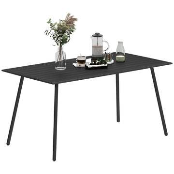 Rectangle Garden Table with Slat Top, Steel Frame, Outdoor Table for 6 Person, 150 x 80 x 74 cm, Black
