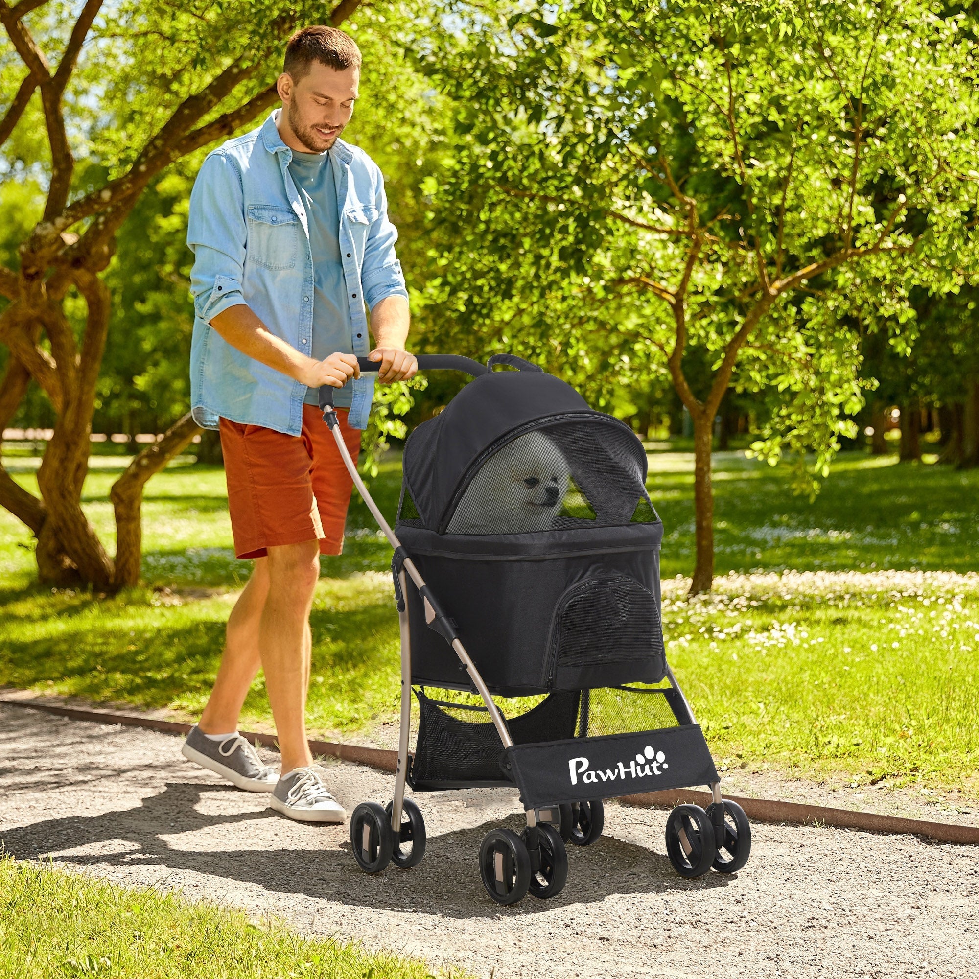 3 In 1 Detachable Pet Stroller, for Extra Small and Small Dogs - Black