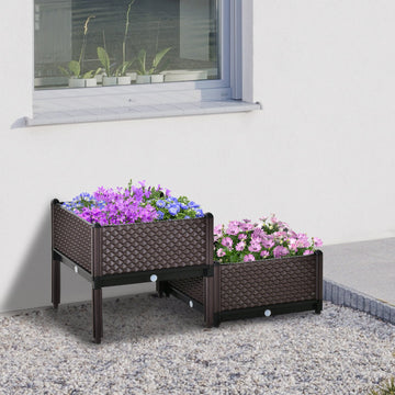 50cm x 50cm x 46.5cm Set of 2 41L Plastic Raised Garden Bed, Planter Box, Flower Vegetables Planting Container with Self-Watering Design and Drainage Holes for Patio Balcony