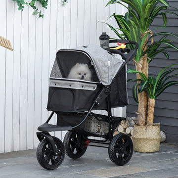 Dog Pram Dog Stroller Pet Stroller, 3 Wheels Dog Pushchair with Brake, for Small Miniature Dogs, Cats, Red