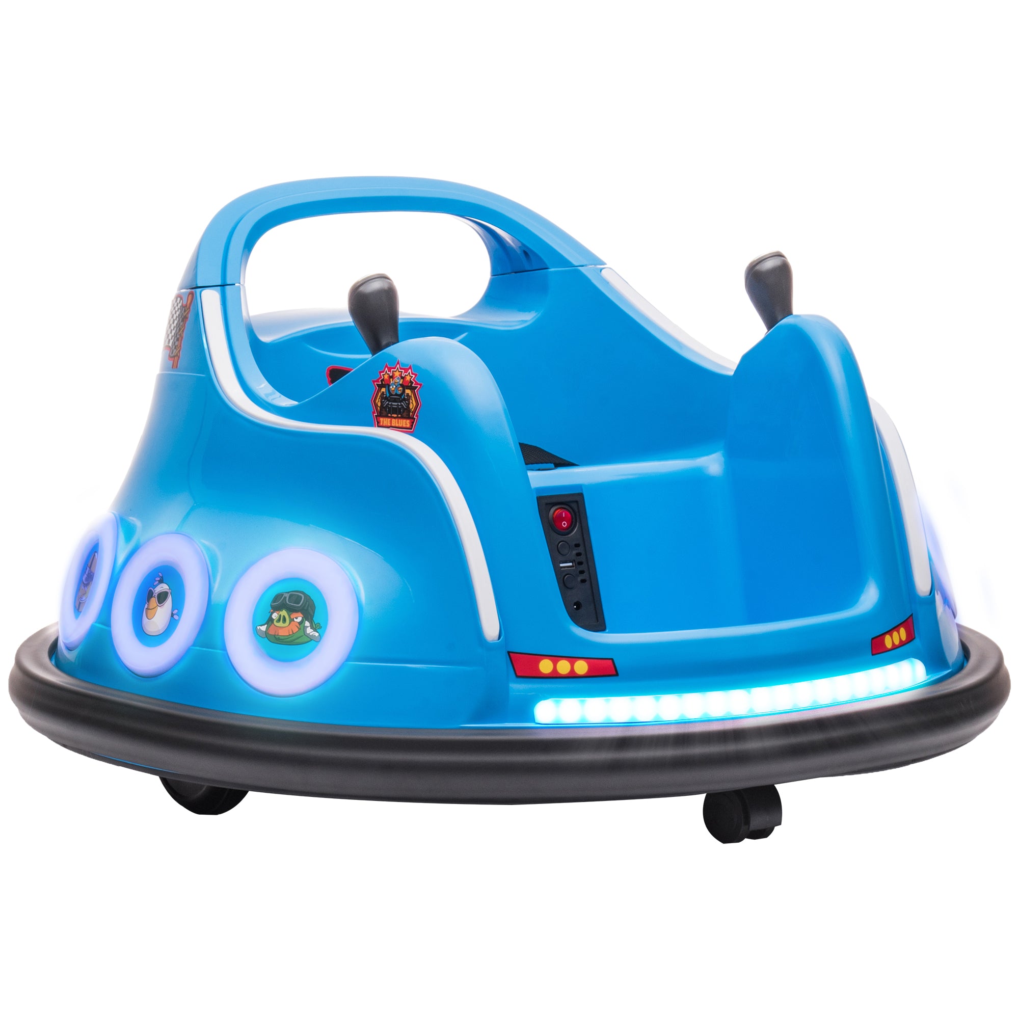 Angry Bird Licensed Waltzer Car, 12V Kids Bumper Car w/ Joysticks, Remote, Music LED Lights - Blue