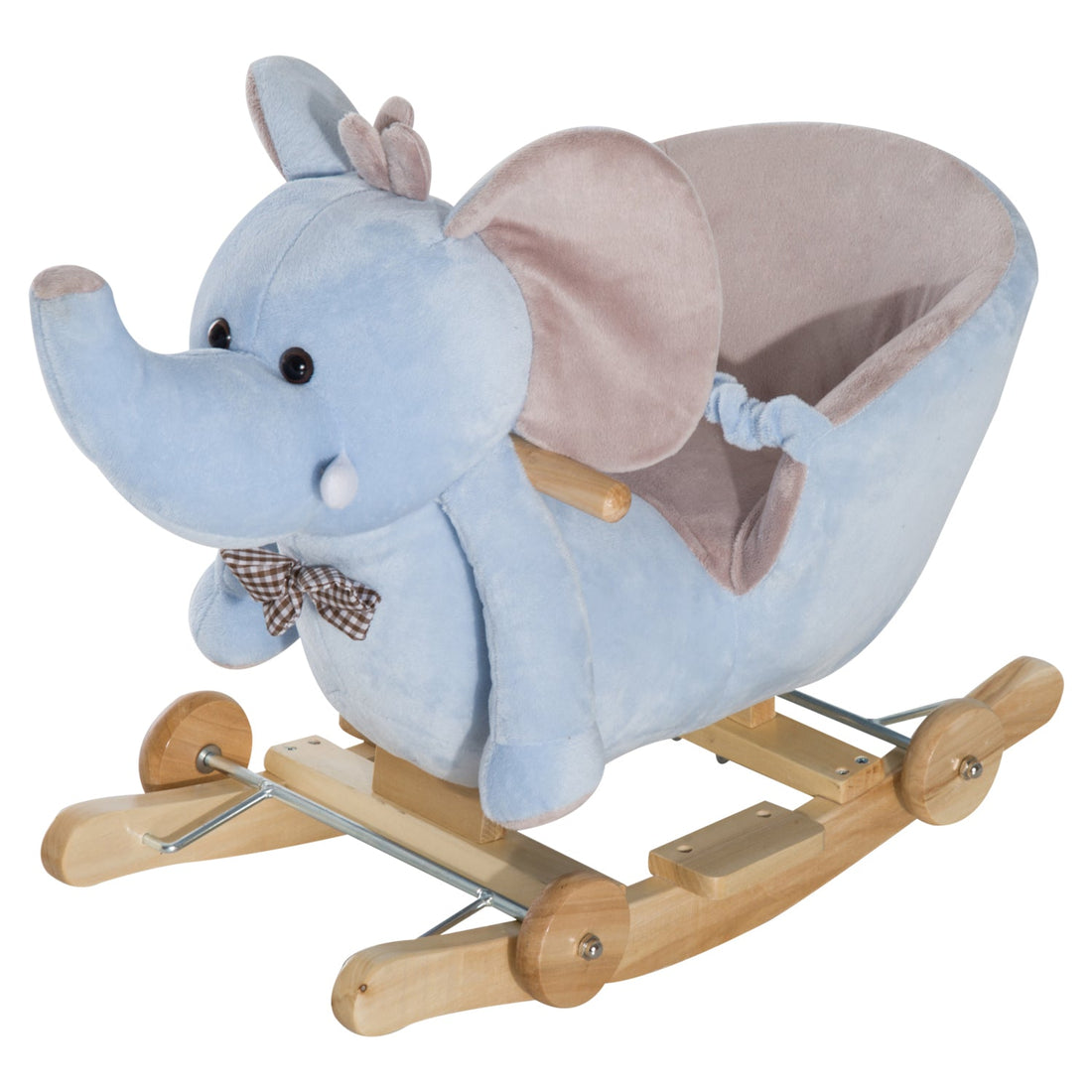 2 In 1 Plush Baby Ride on Rocking Horse Elephant Rocker with Wheels Wooden Toy for Kids 32 Songs for 18+ Months (Blue)