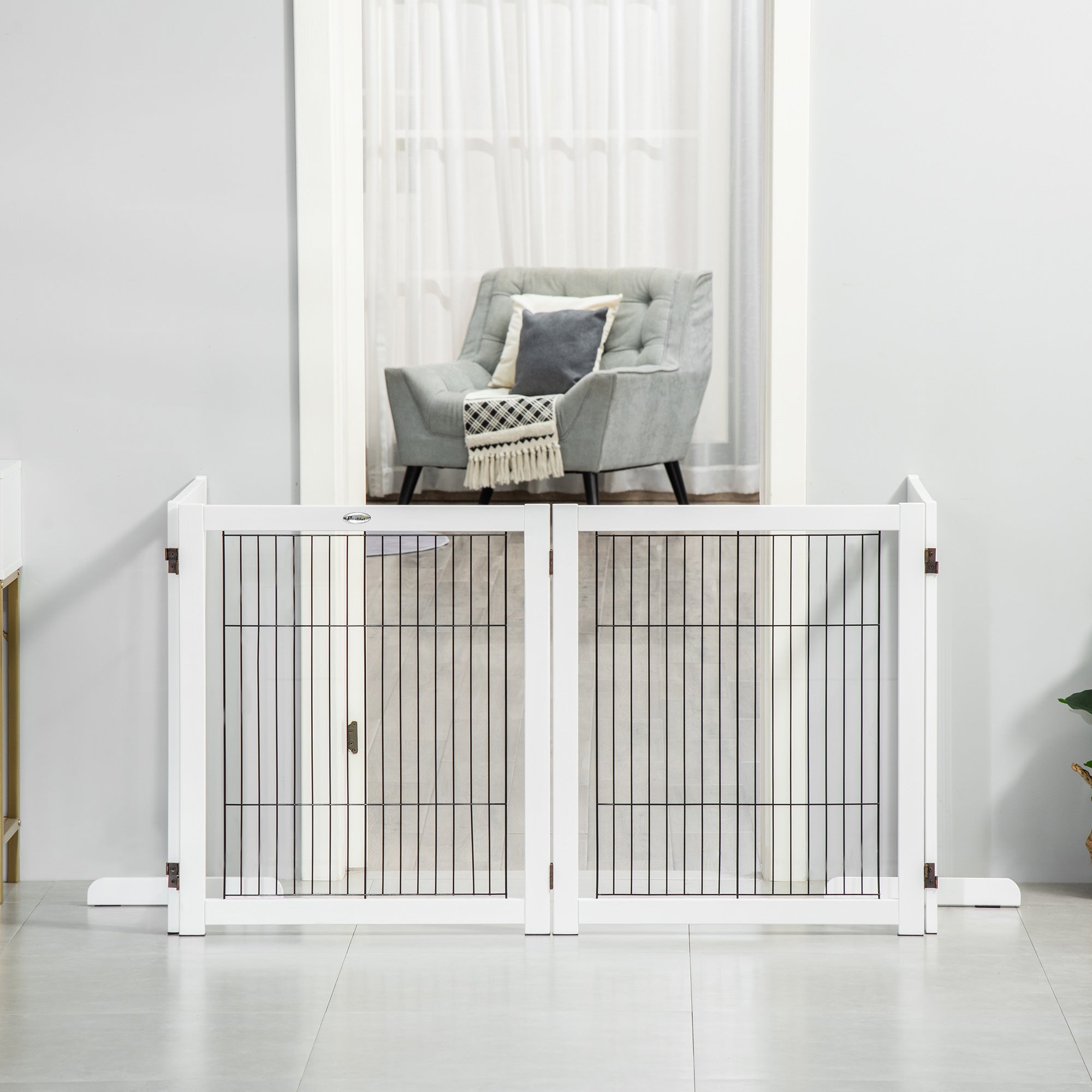 Freestanding Folding Pet Gate 4 Panels Dog Puppy Barrier with Support Feet
