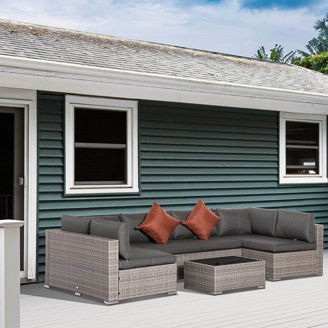 Four-Piece Half-Square Rattan Sofa Set - Mixed Grey