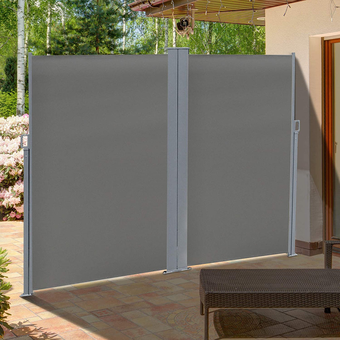 6 x 2m Retractable Sun Side Awning Screen Fence Patio Garden Wall Balcony Screening Panel Outdoor Blind Privacy Divider – Grey
