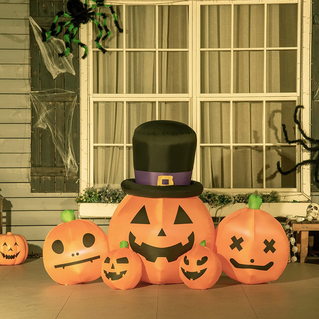 6ft Inflatable Halloween Large Pumpkin in Hat with Four Small Pumpkins, Blow-Up Outdoor LED Display for Lawn, Garden, Party