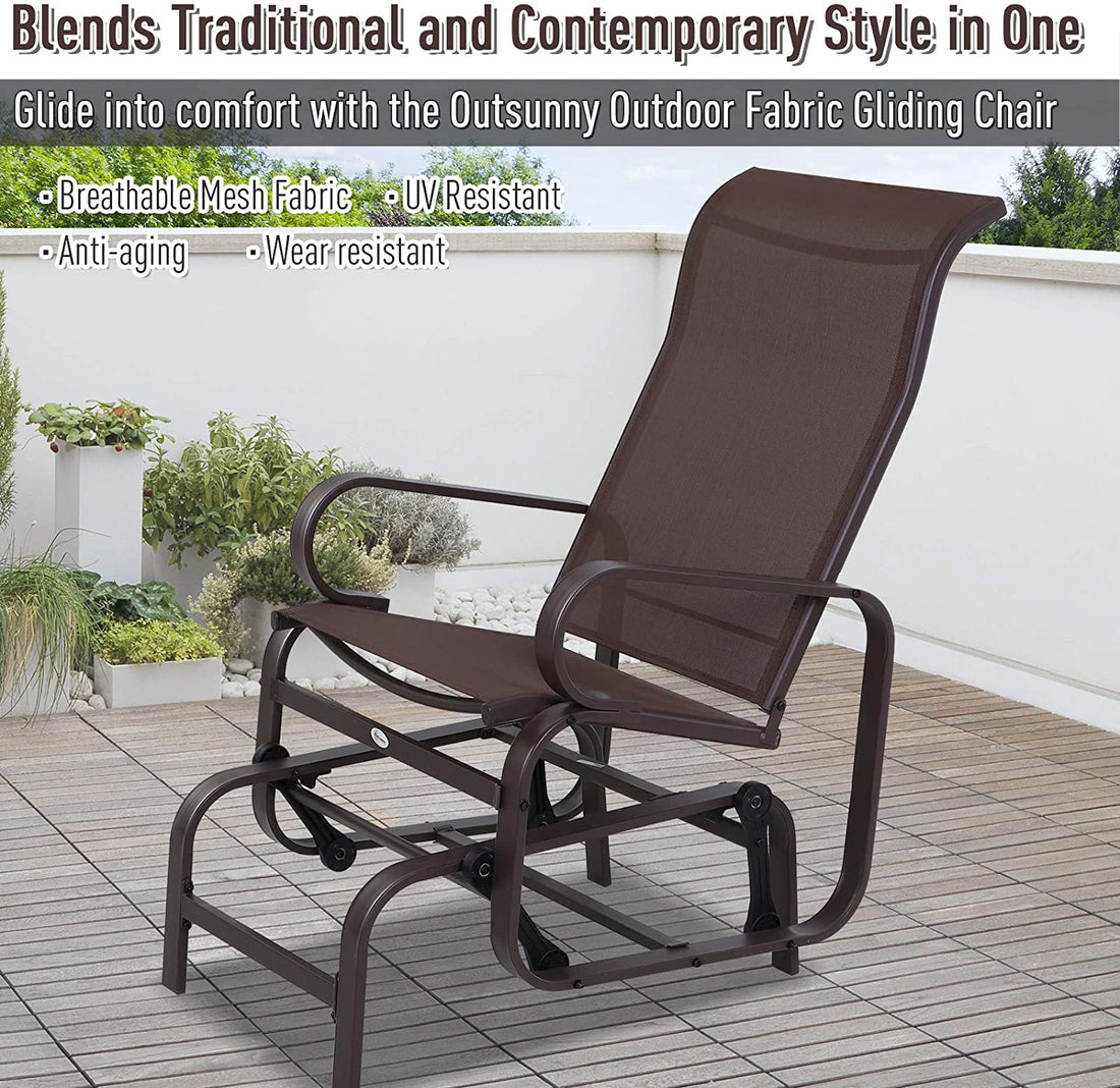 Outdoor Gliding Rocking Chair with Sturdy Metal Frame Garden Comfortable Swing Chair, Brown