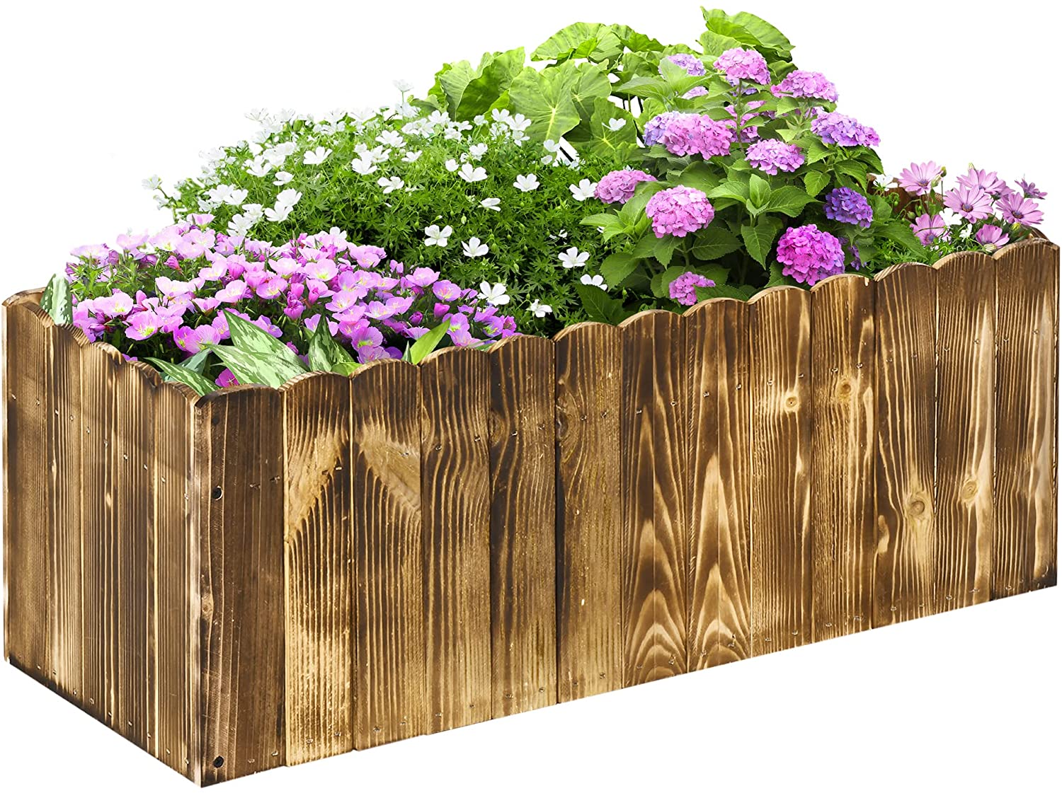 70L Raised Garden Bed, Wooden Rectangle Planter Box, Outdoor Herb Vegetable Flower Pot (80L x 33W x 30H cm)