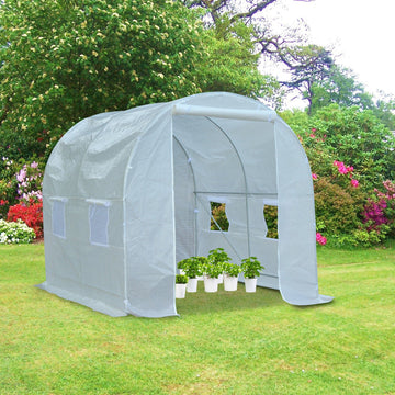 2.5 x 2 x 2 m Polytunnel Greenhouse, Walk-in Green House for Garden with Mesh Windows, Galvanised Steel Frame, White