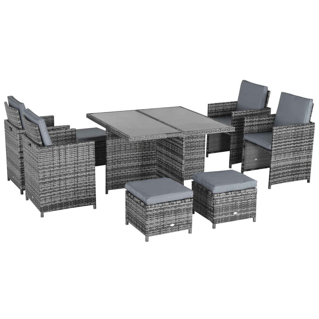 8-Seater Rattan Dining Set Garden Furniture Cushion Seat Woven Rattan Grey