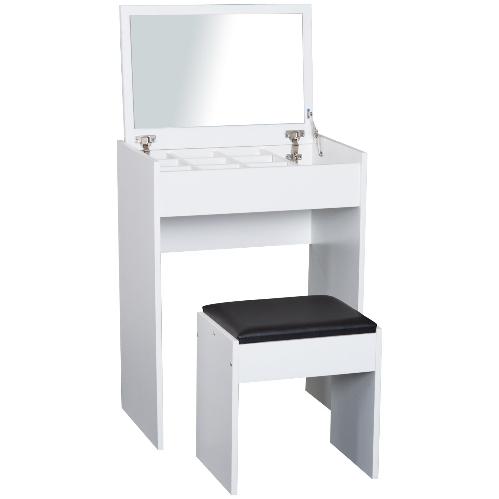 Dressing Table with Mirror and Stool, Vanity Makeup Table with Flip Up Mirror, Vanity Desk with Storage Unit and Padded Seat, White