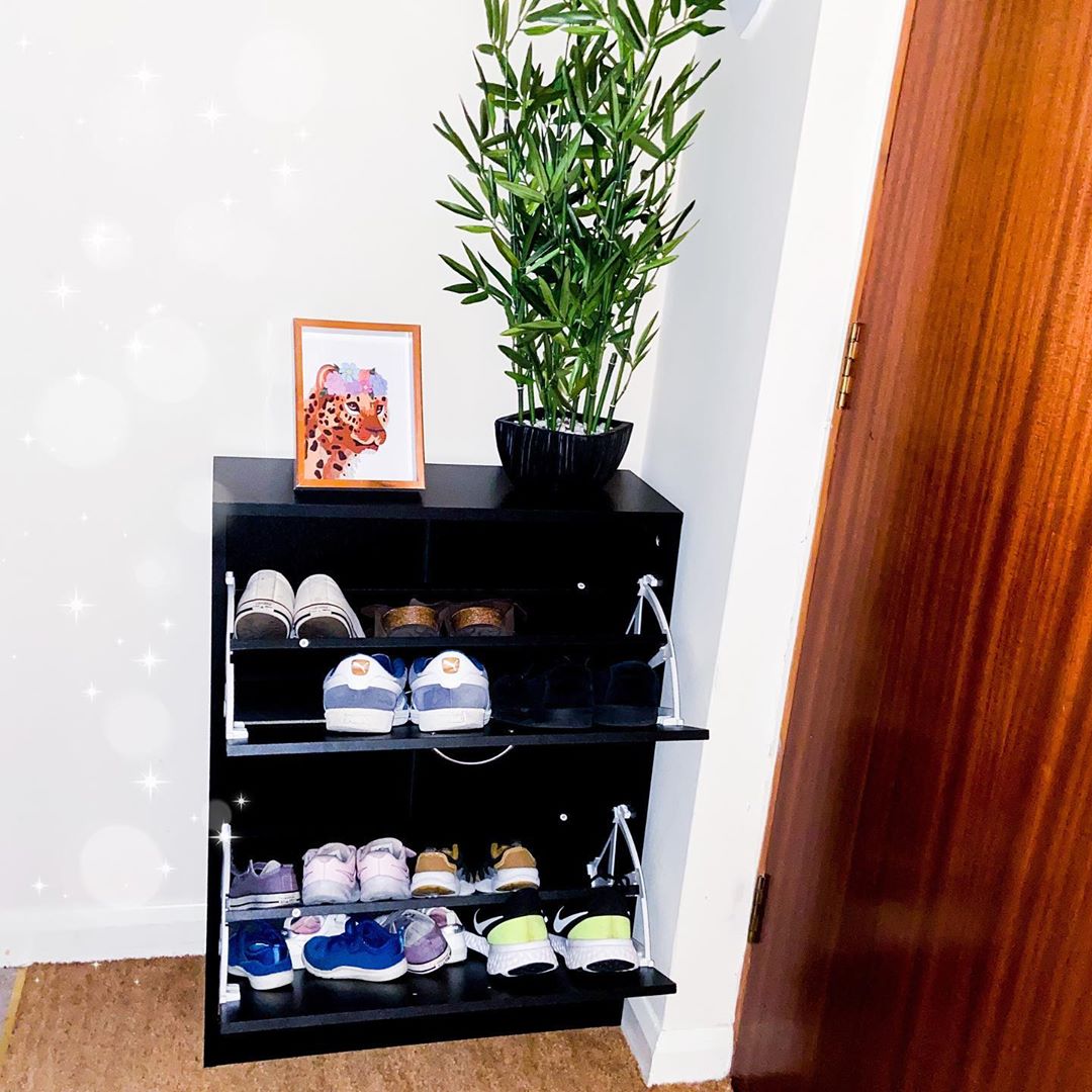 2 Drawer Shoe Cabinet, Narrow Shoe Storage Cabinet with Flip Doors and Adjustable Shelves, Slim Shoe Cupboard for 12 Pairs of Shoes for Entryway, Hallway, Black