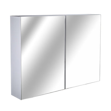 Double Door Wall Mounted Glass Mirror Cabinet Modern Storage Unit Bathroom Shelf Organiser Waterproof Wooden Frame 80Wx15Dx60H(cm)