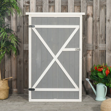 Wooden Small Shed, Garden Storage Shed with Shelves and Bolt Latch, 75L x 56W x115H cm, Grey
