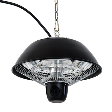 600W Electric Heater Ceiling Hanging Halogen Light with Adjustable Hook Chain Black Aluminium Frame