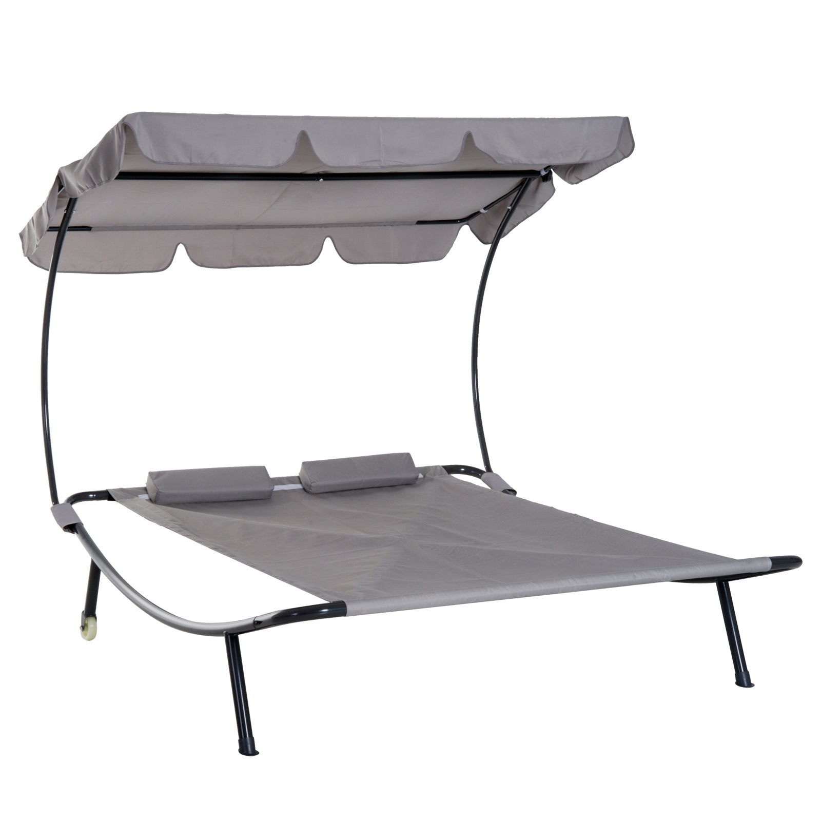 Double Hammock Sun Lounger Bed with Canopy Shelter, Wheels & 2 Pillows, Grey