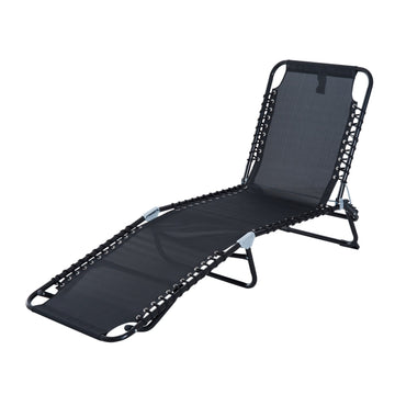 Foldable Sun Lounger, Outdoor 4 Level Adjustable Backrest Reclining Chaise Chair, Steel Frame Recliner Chair for Camping, Hiking, Black