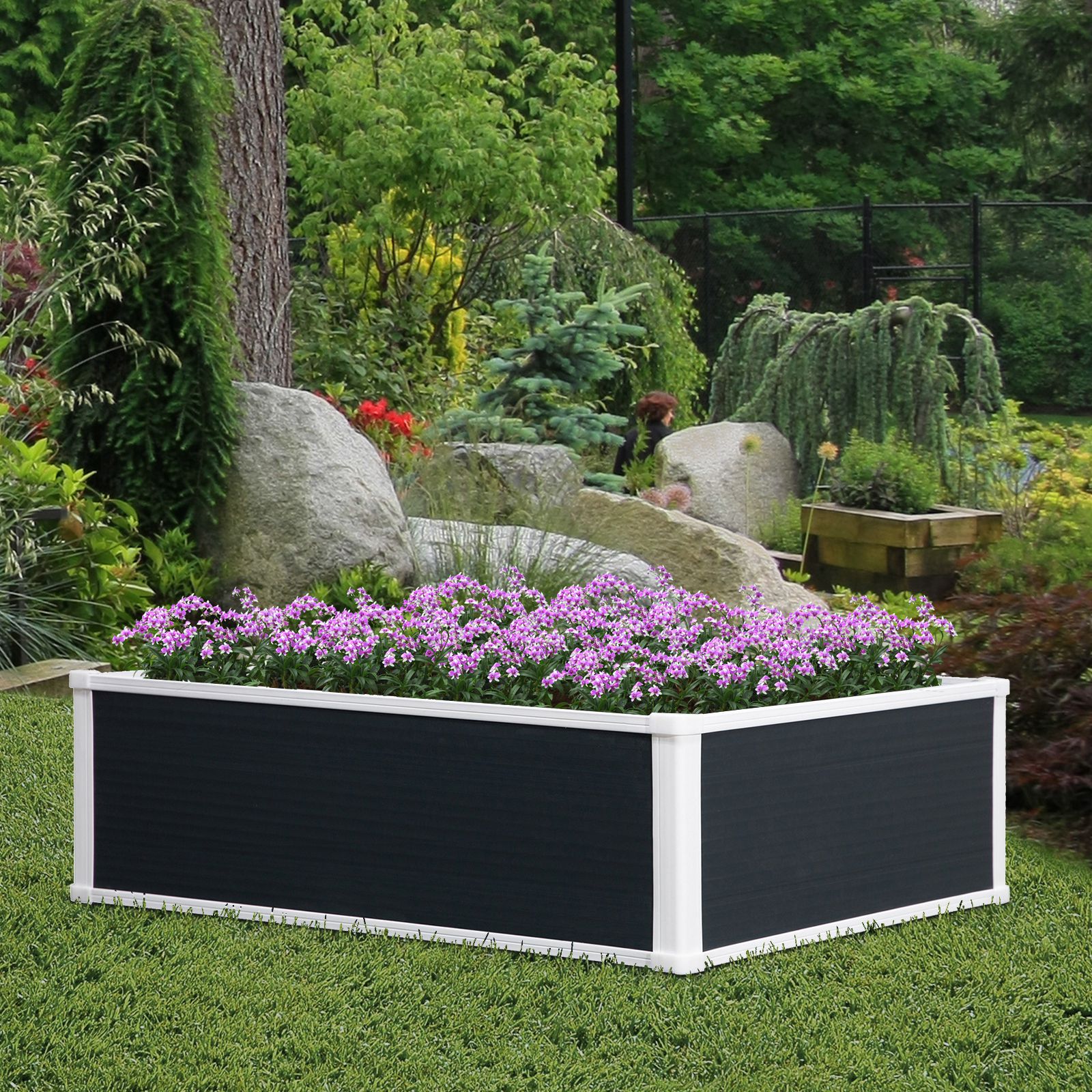 221L Raised Garden Bed, Weather-resistant PP Planter Box Containers for Outdoor Patio Plant Flower Vegetable,100 x 80 x 30 cm
