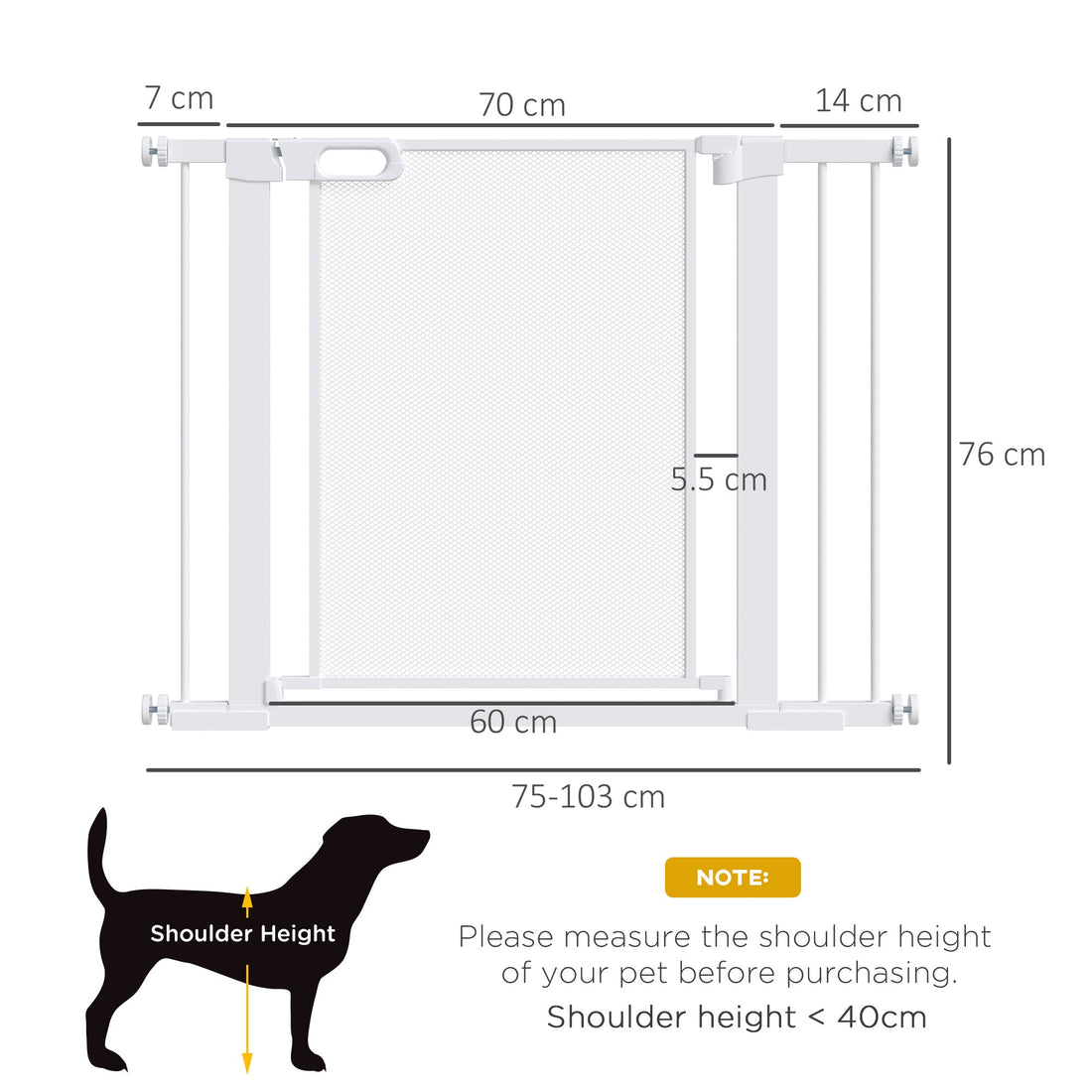 Pet Safety Gate, for Doorways, Staircases, Hallways, with Extensions Kit, 75-103cm - White